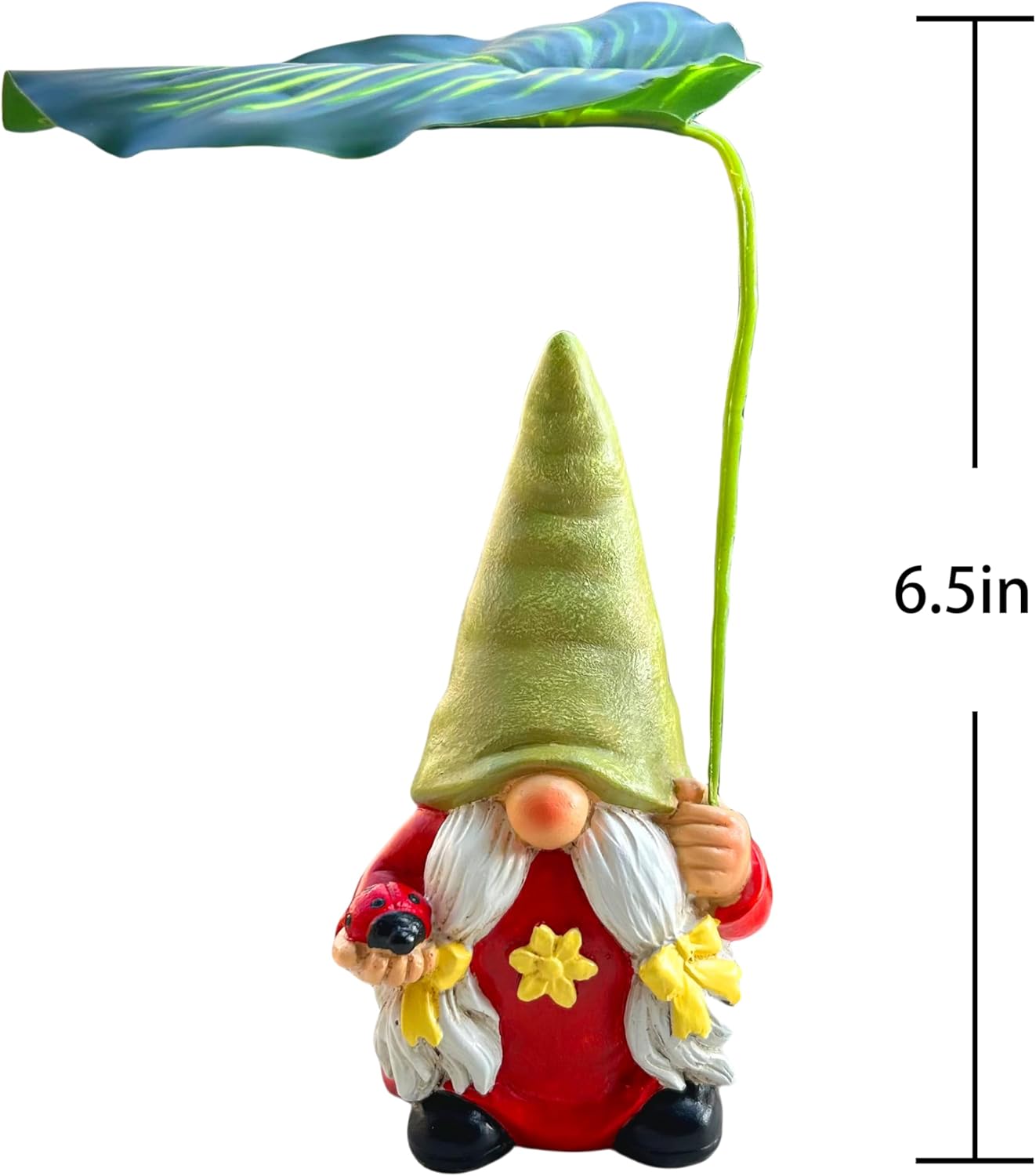 Garden Female Gnome Statue Decoration with Leaf Umbrella, 6.5” Figurine Ornament for Indoor Outdoor Home Patio Yard Lawn, for Gnome Lovers & Garden Enthusiasts,Mom,Women