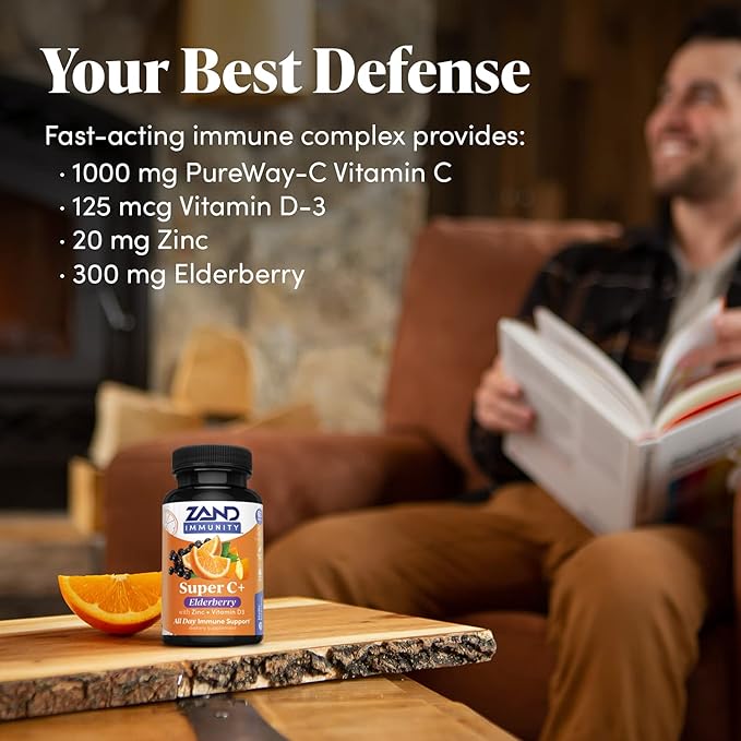 Zand Immunity Super C+ with Elderberry, 1000mg PureWay-C D-3, Enhanced 60 Tablets, 30 Servings