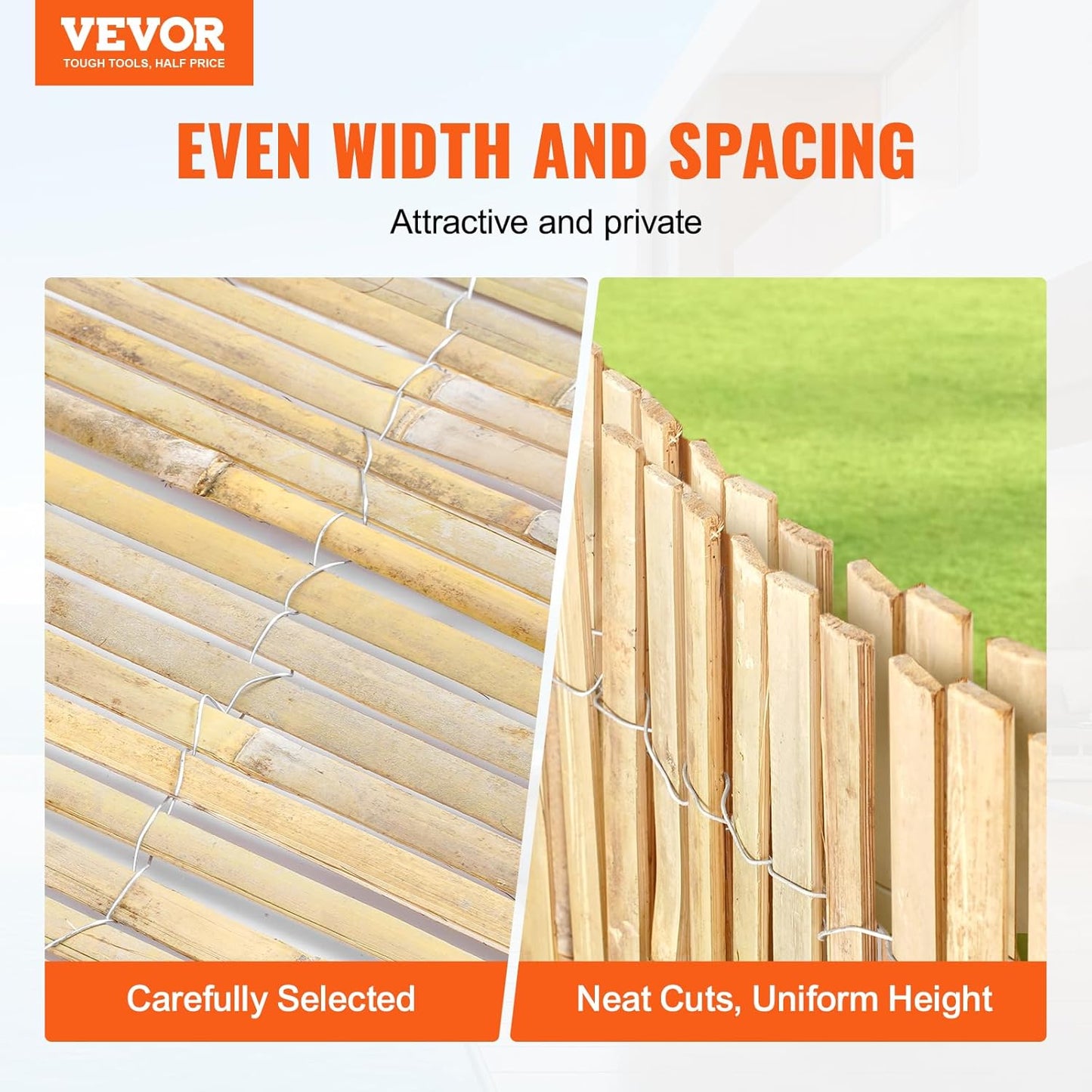 VEVOR Natural Bamboo Fence Privacy Screen, Eco-Friendly Decorative Bamboo Slat Fence, 6 ft H x 13 ft L Panel, for Garden, Backyard, Balcony, Patio, Pool Side