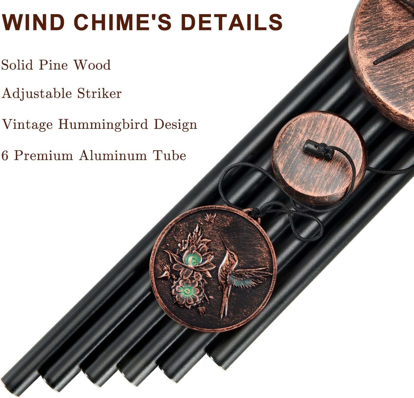 Wind Chimes for Outside, Hummingbird Deep Tone Vintage Wind Chime Outdoor Clearance, Sympathy/Memorial/Festivals/Birthday Gift for Mom Dad Grandma, Home Garden Patio Decor (32" Hummingbird)