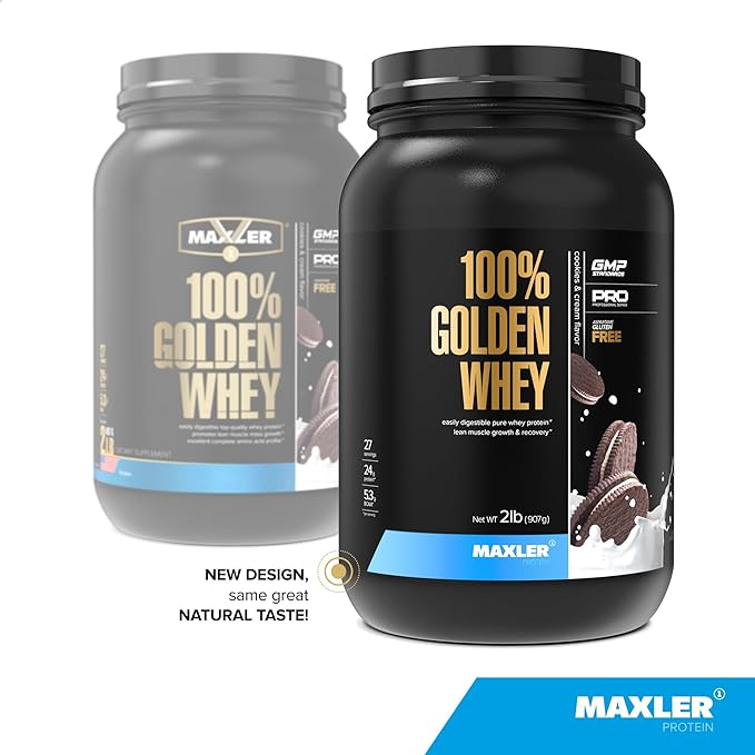 Maxler 100% Golden Whey Protein - 24g of Premium Whey Protein Powder per Serving - Pre, Post & Intra Workout - Fast-Absorbing Whey Hydrolysate, Isolate & Concentrate Blend - Cookies & Cream 2 lbs