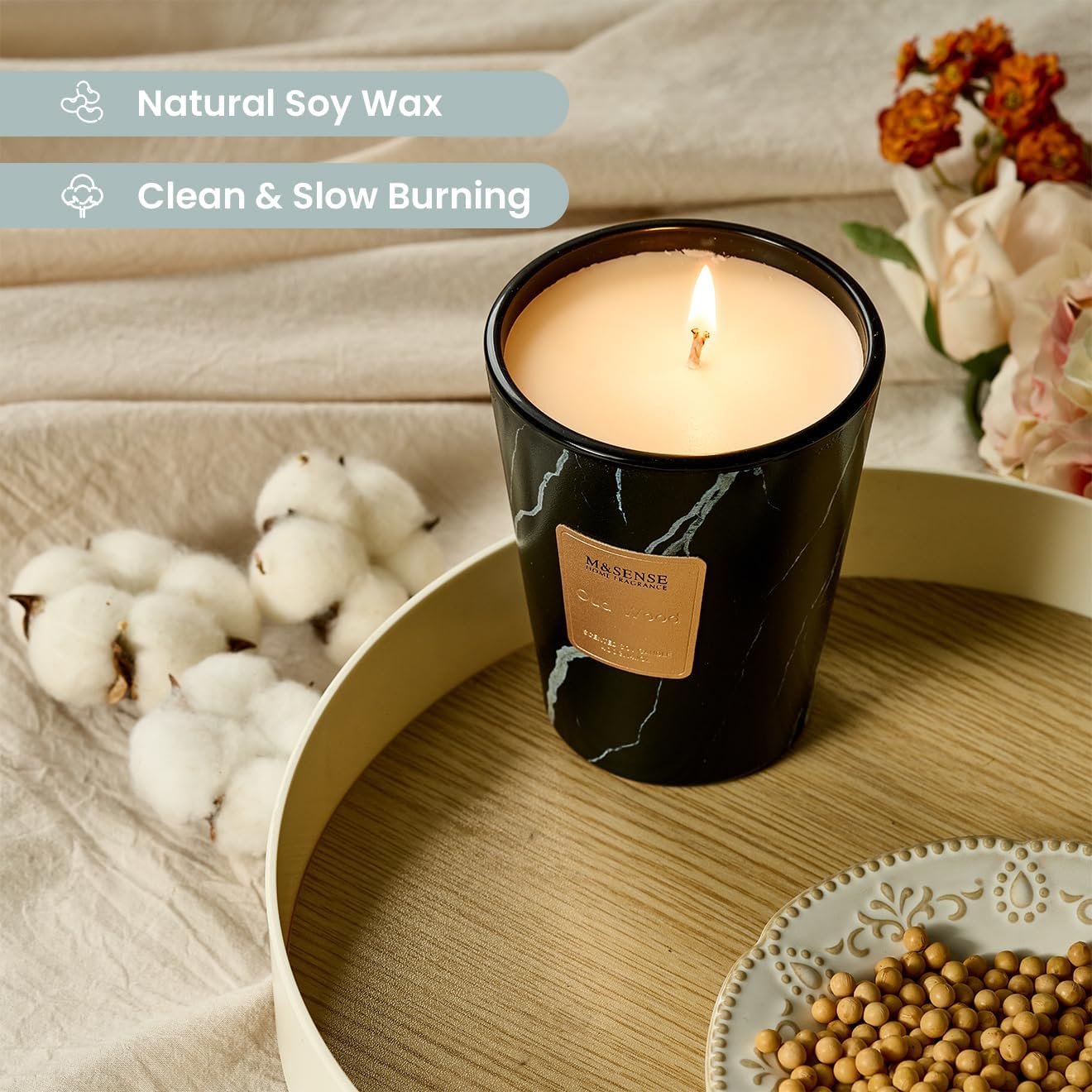 M&SENSE OudWood Scented Candles for Home, Lead-Free Wick Highly Scented Jar Candles, 14.1 Oz 80 Hours Lasting Burning Candles Gifts for Women, Relaxing Aromatherapy Candle for Stress Relief