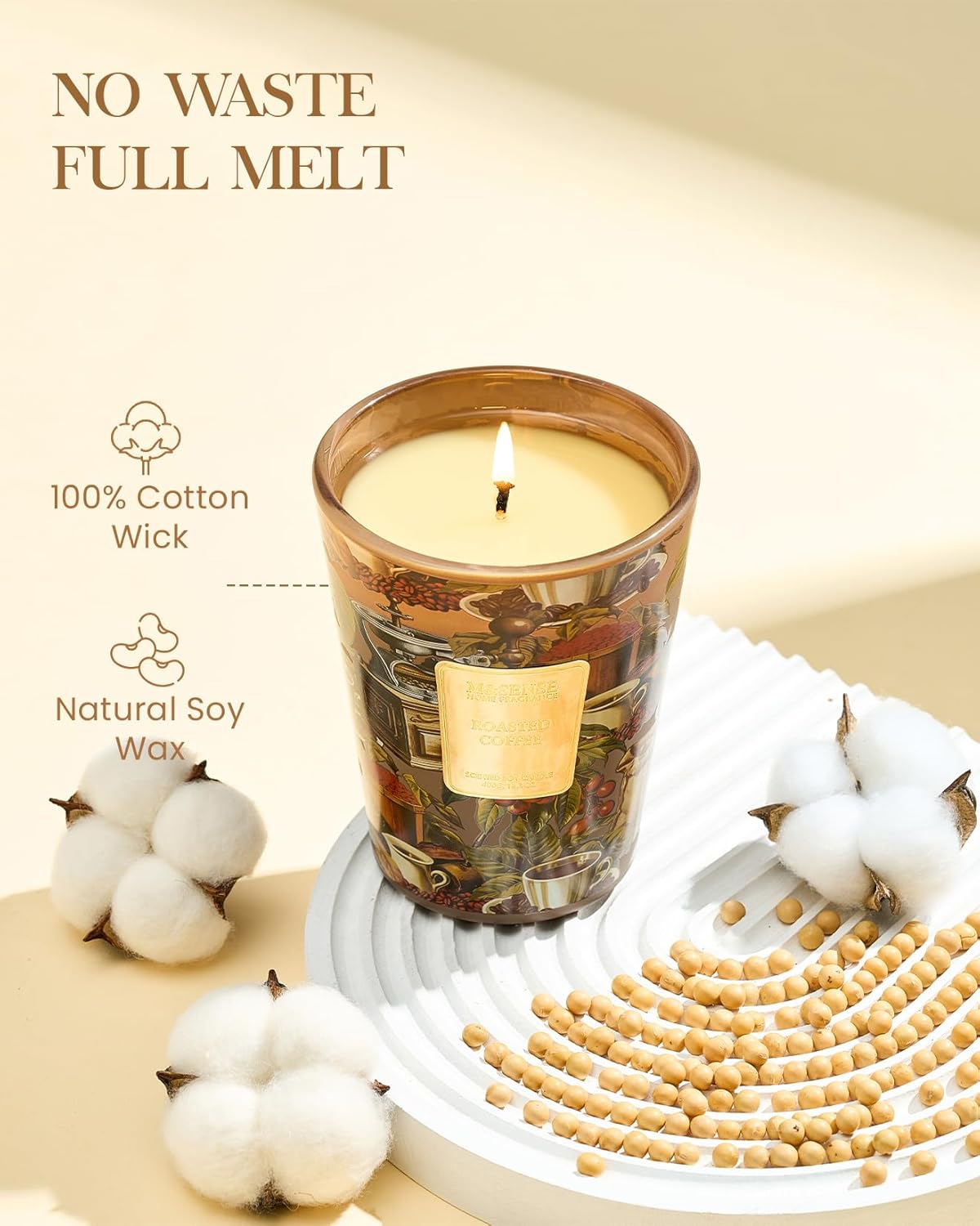 M&SENSE Roasted Coffee Scented Candle, Soy Natural Wax Candles, 14.1oz 60H Burn Time Slow Burning, Stress Relief Home Fragrance Housewarming Gifts