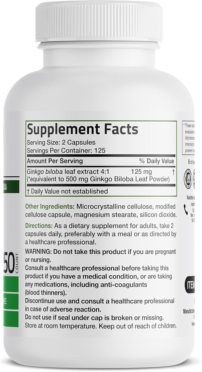 Bronson Ginkgo Biloba Extra Supports Brain 250 Vegetarian