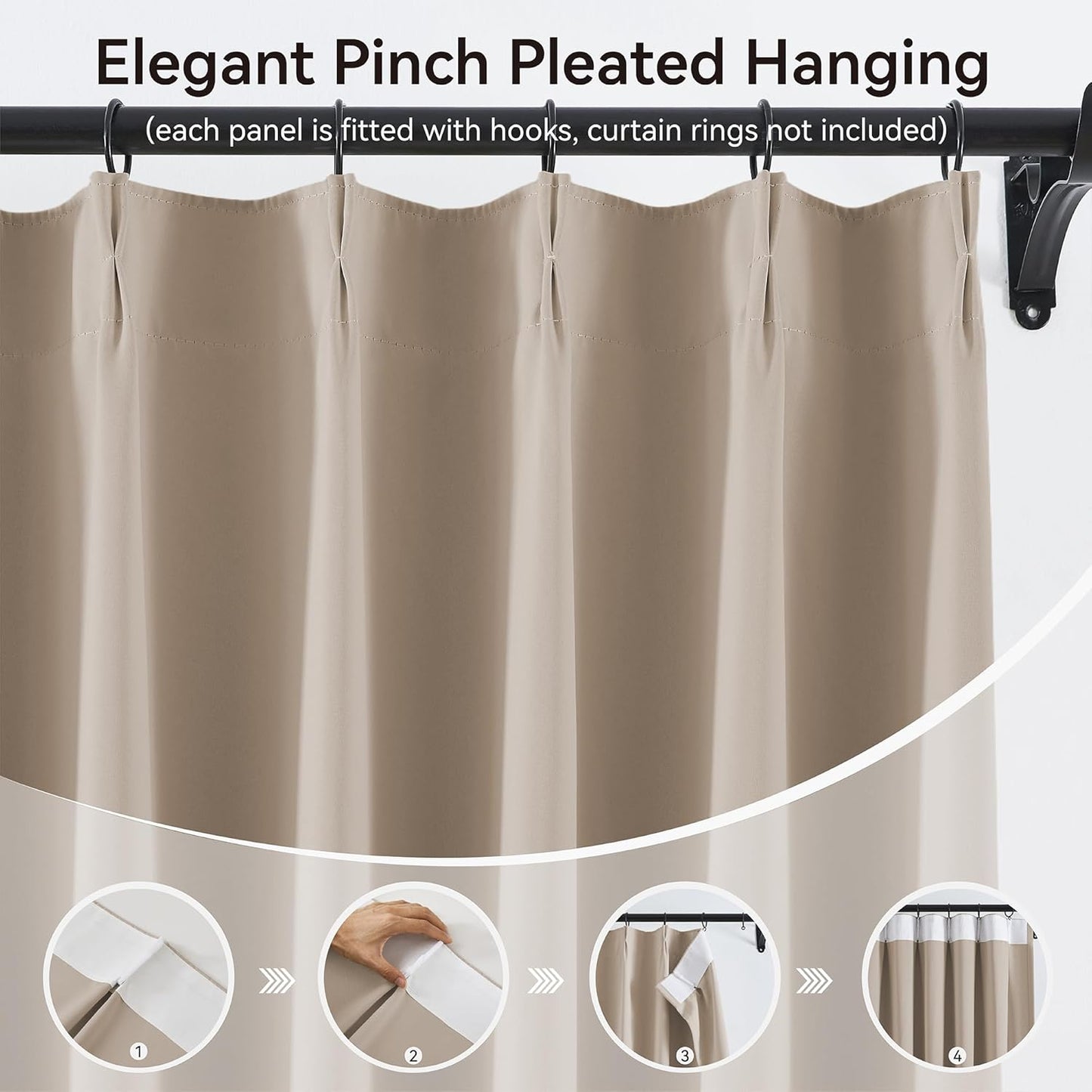 KangBang Pinch Pleated 120 Inch Blackout Curtains for Bedroom, Extra Long Thermal Insulated Window Treatment Panels Room Darkening Privacy Assured Drapes for Villa(40Wx120L,2 Panels, Taupe)