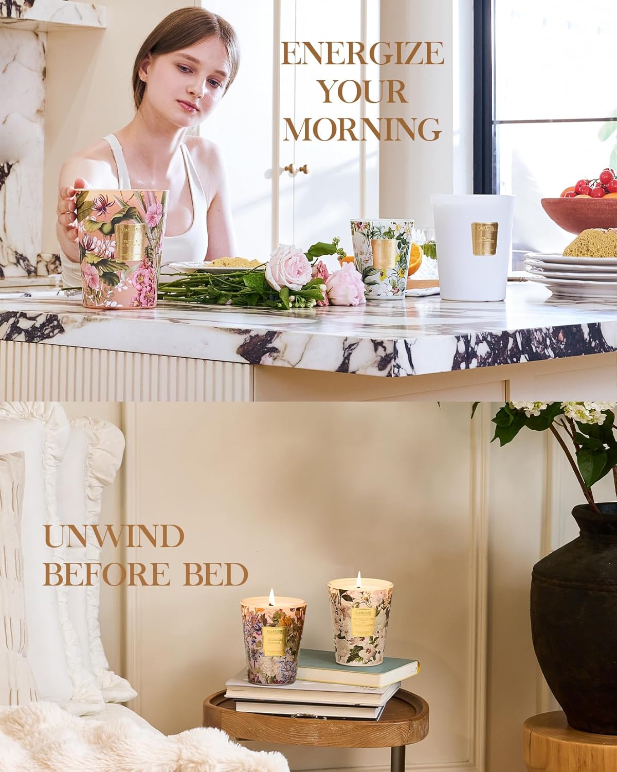 M&SENSE Neroli Noir Scented Candle 3 Wick 35oz 150H Long Lasting, Natural Soy Candles Stress Relief Calm Home Fragrance Housewarming Gifts