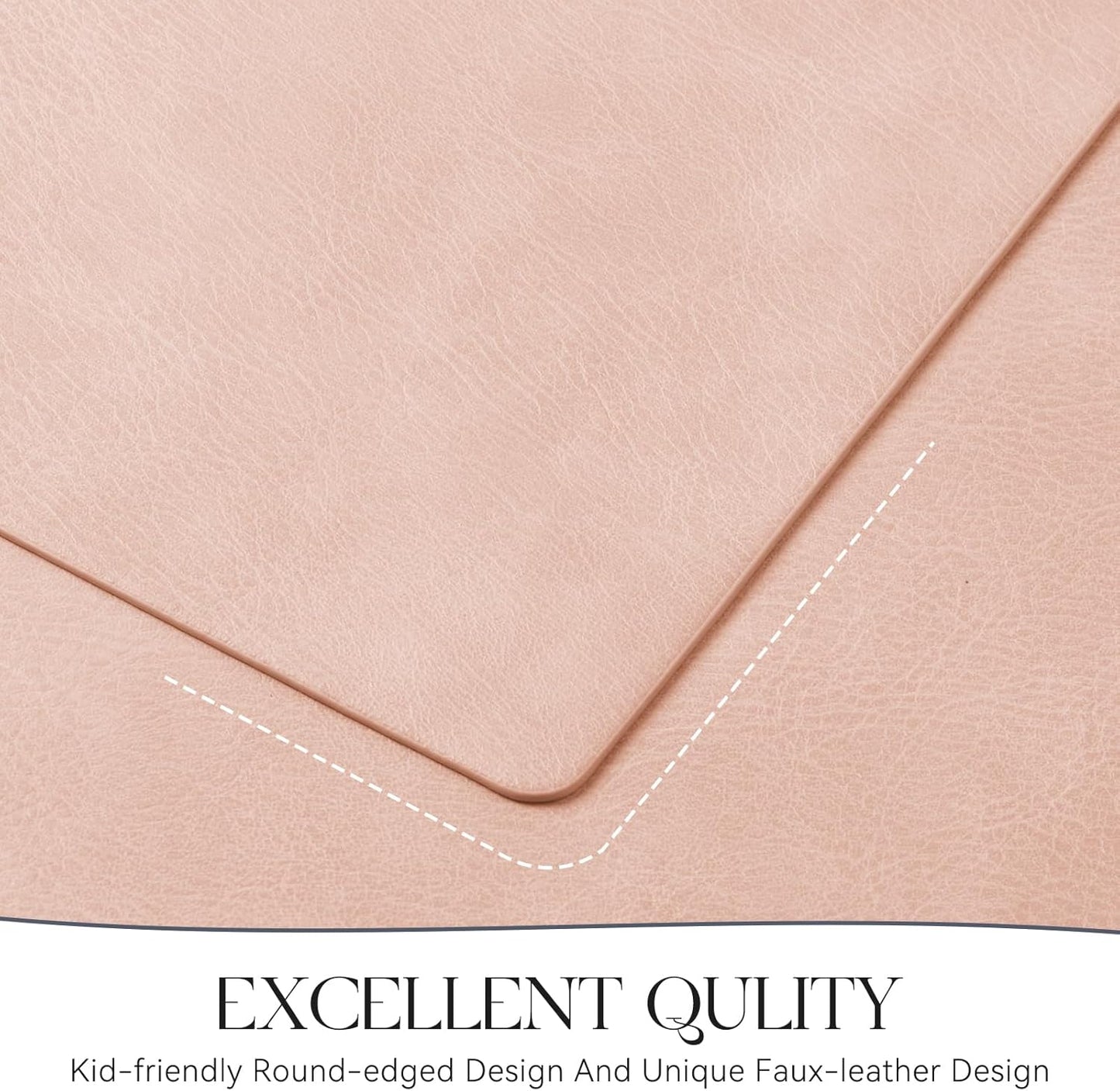 MOSAYT Vinyl Placemats Set of 6-12 X 17 Inch - Faux Leather 100% Waterproof Oil-Proof Wipeable PU Place Mats, Heat Resistant Reversible Table Mats for Kitchen, Dining, Outdoor (Pink)