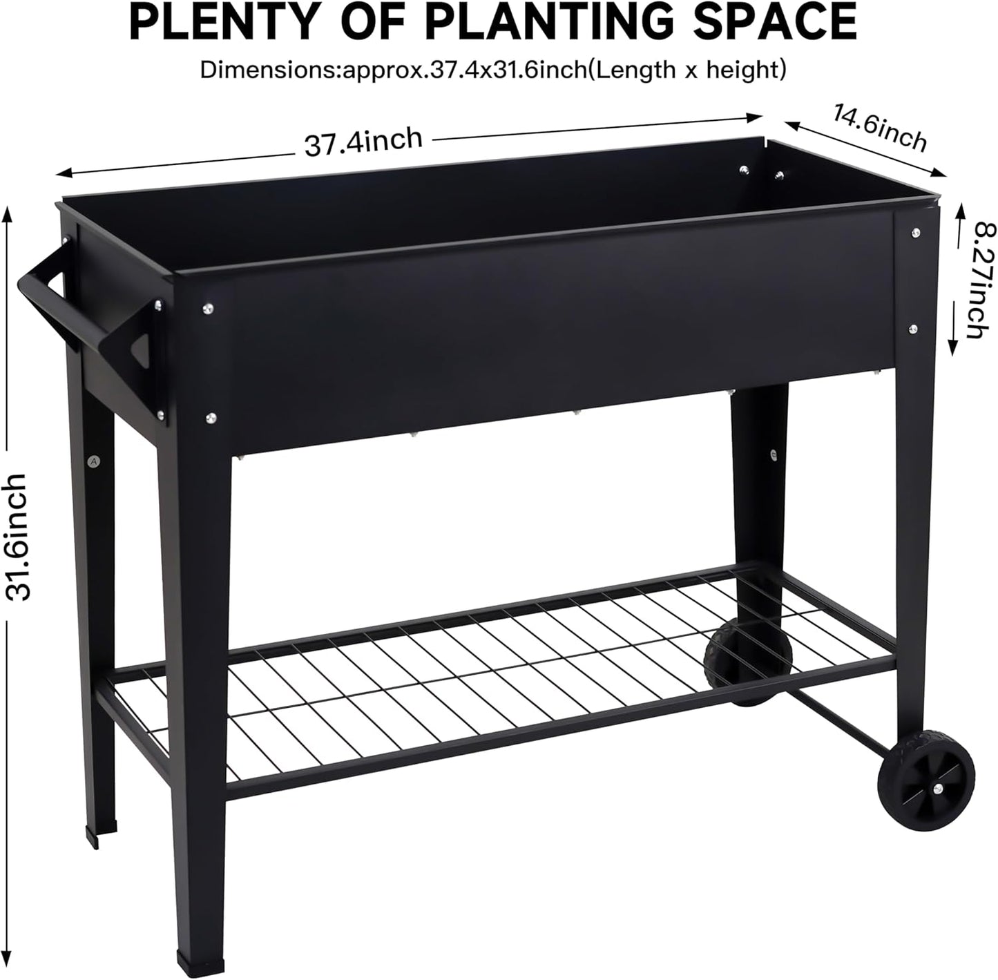 Elevate 32" Tall Raised Garden Bed Outdoor with Wheels & Shelf for Mobility, 400LBS Capacity, Anti-Rust Steel Planter Box for Vegetables/Herbs, Patio-Balcony-Backyard