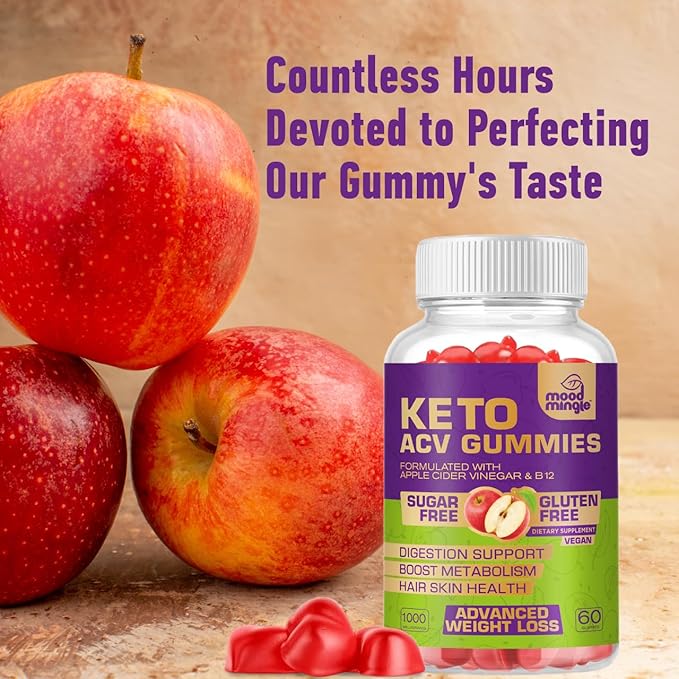 Keto ACV Gummies Gluten & Sugar-Free Apple Cider Vinegar Gummies for Advanced Weight Loss - Rapid Fat Burner Diet Supplement for Women Men - 60 Gummies (1000MG)