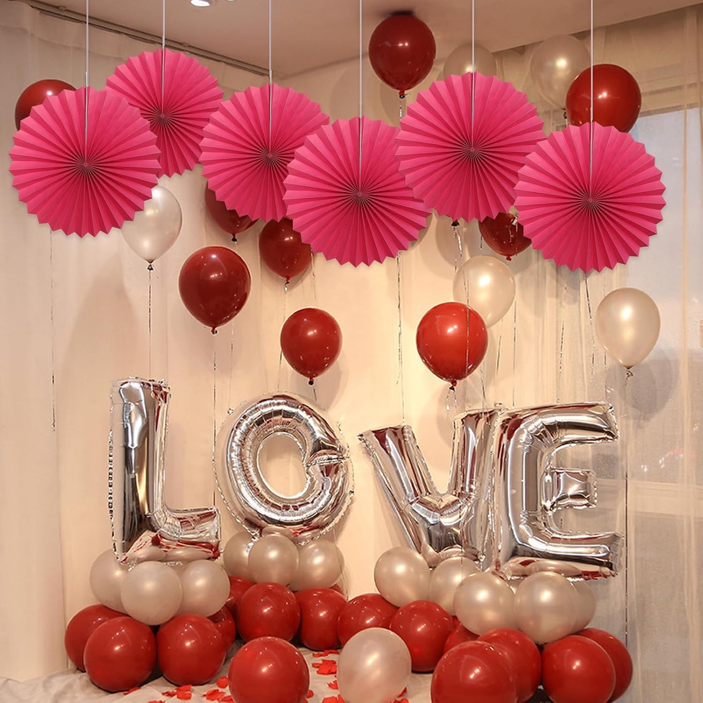 Red Birthday Decorations,DIY Red Paper Fans Hanging Decoration ,Party Supplies Party Fans 16in, Wedding Graduation Events Accessories 30 Color DIY Set (Red)