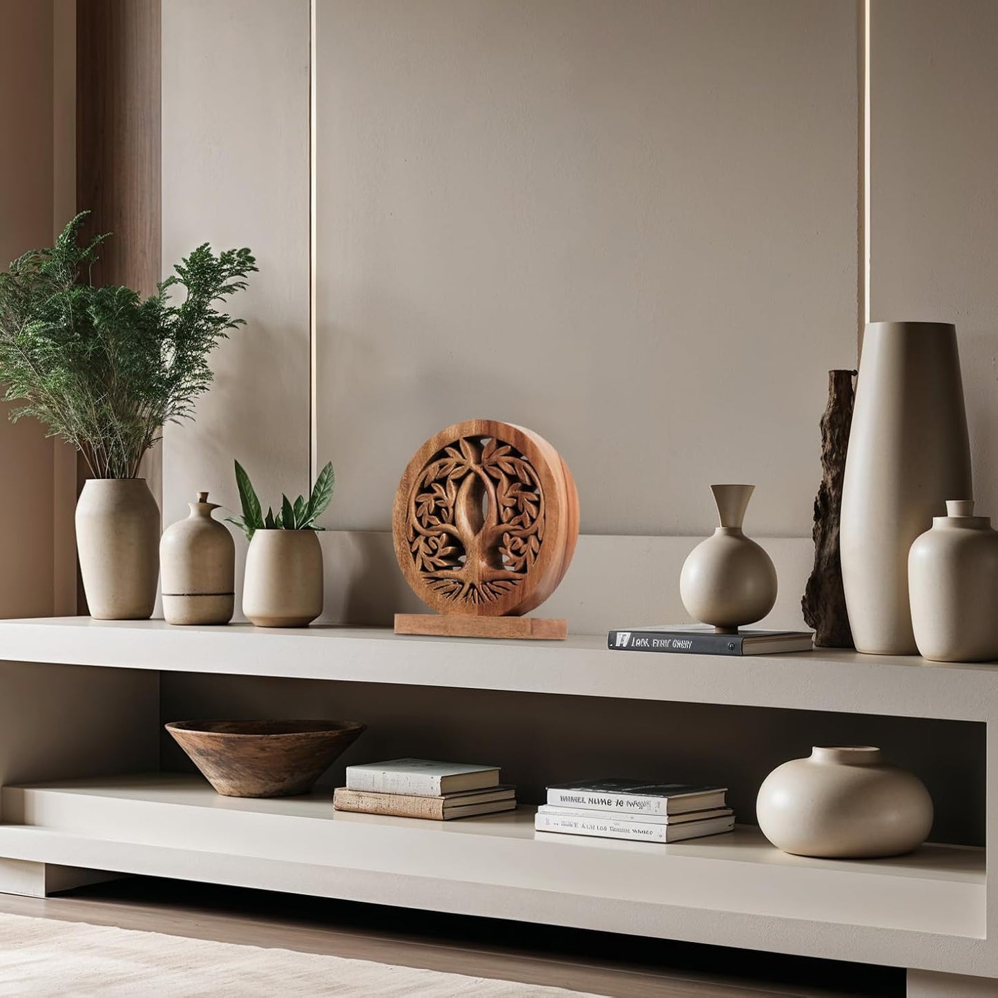 Decozen Solid Wood Tree of Life Sculpture - Home Decor, Living Room, Boho, Shelf, Coffee Table, Centerpiece Table Decorations, Mantle, Dining Table Centerpiece, Bathroom Shelf, Entryway, Farmhouse