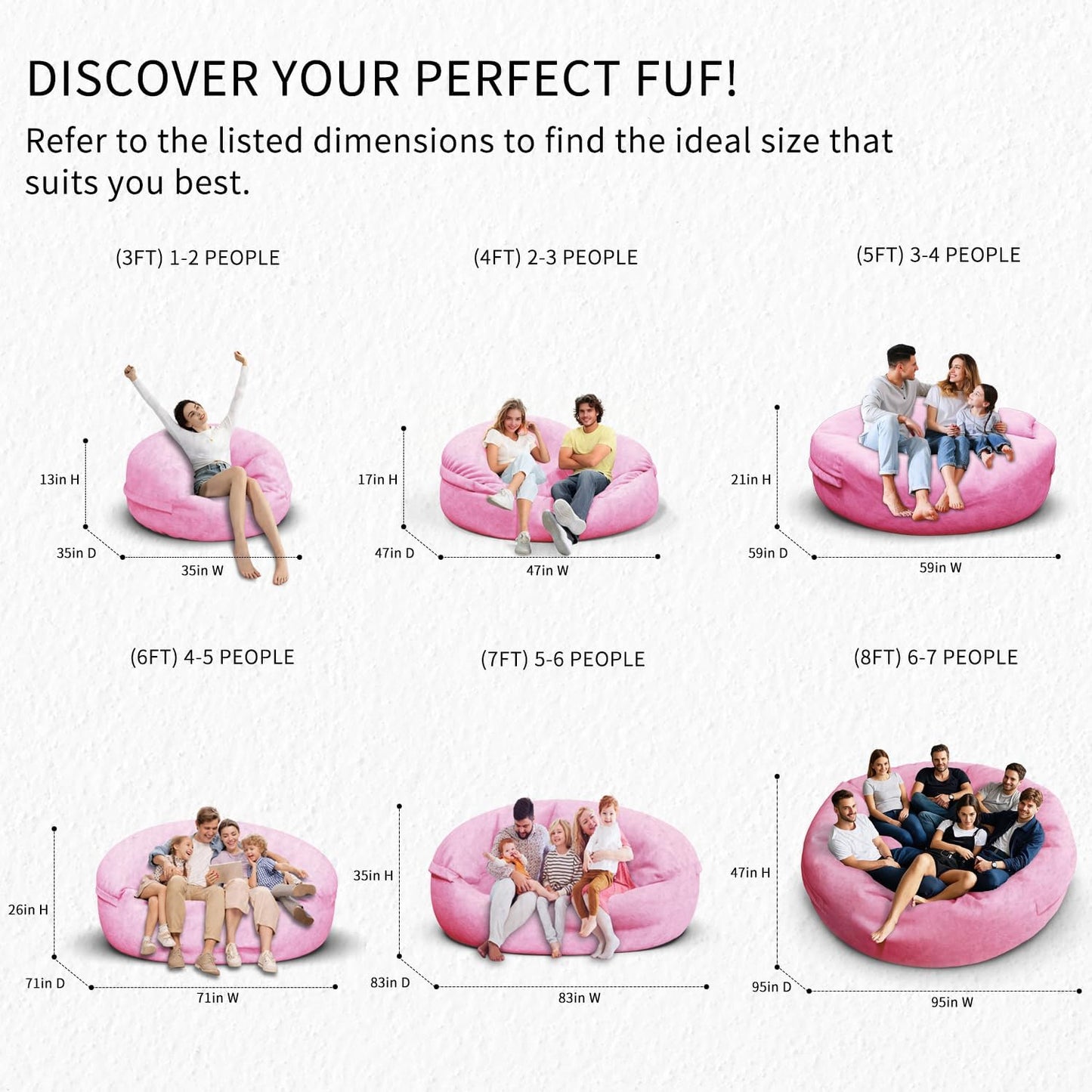 Bean Bag Chair for Adults 7FT,Soft Removable Cover for Teens/Girls Bedroom,Fluffy Giant Round Floor Beanbag Lounger Chairs (No Filler,Pink)
