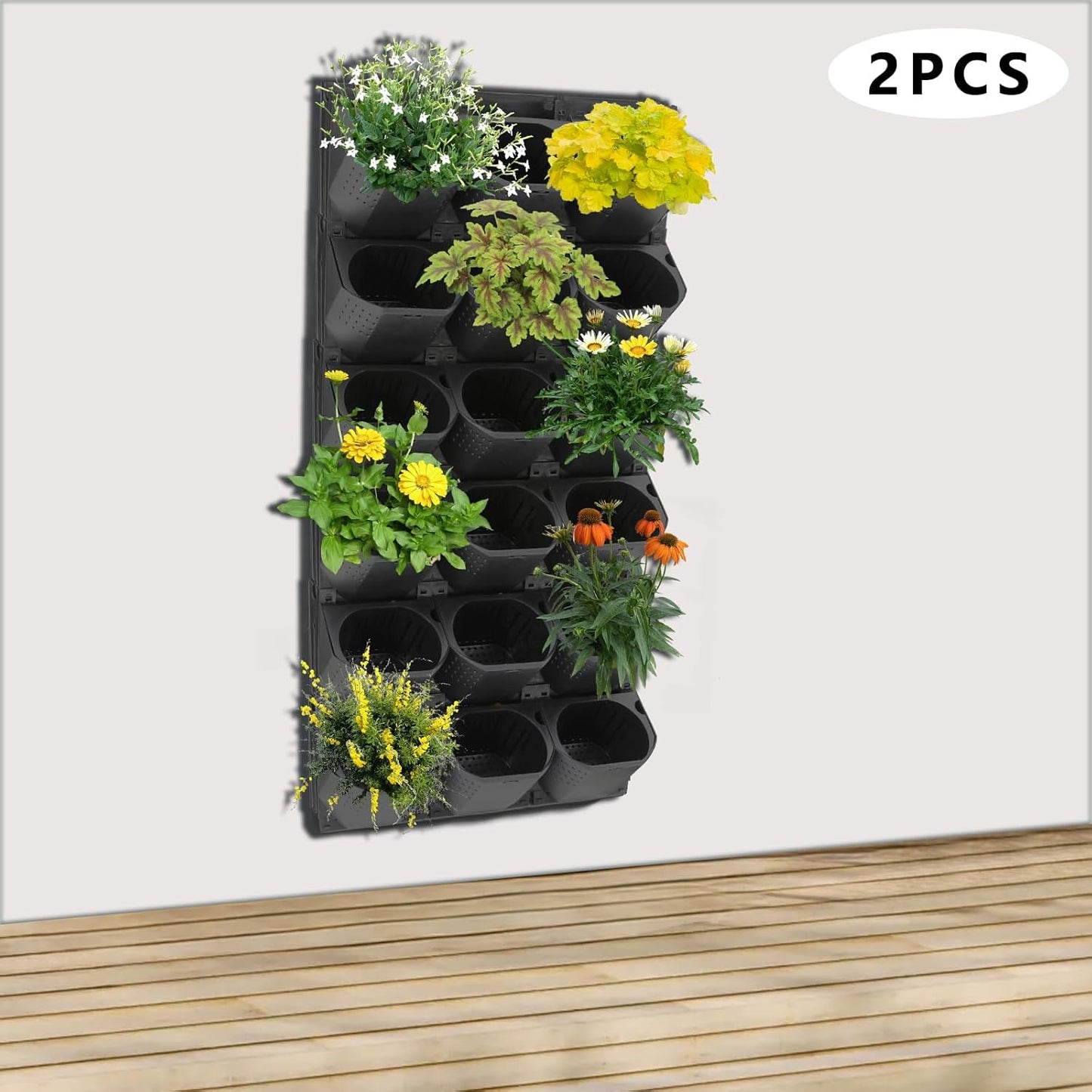 Self Watering Outdoor Wall Mounted Planter Vertical Garden with 36 Pockets Plastic Plant Grow Pots for Hanging Flower Herbs Vegetables Home Indoor Outdoor Black