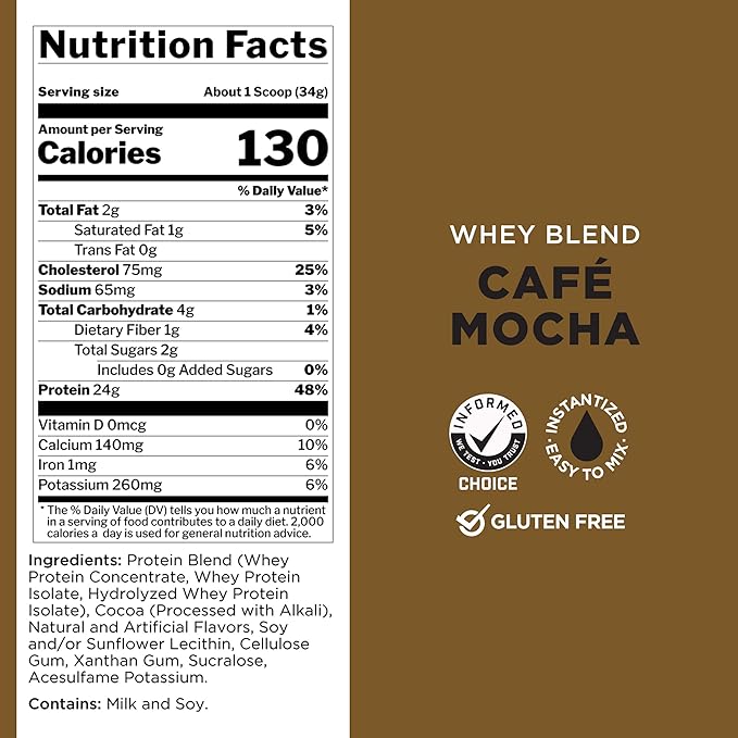 Rule One Proteins Whey Blend - Café Mocha, 24g Fast-Acting Whey Protein Concentrates, Isolates, and Hydrolysates Per Serving, with Naturally Occurring EAAs and BCAAs, 2lbs
