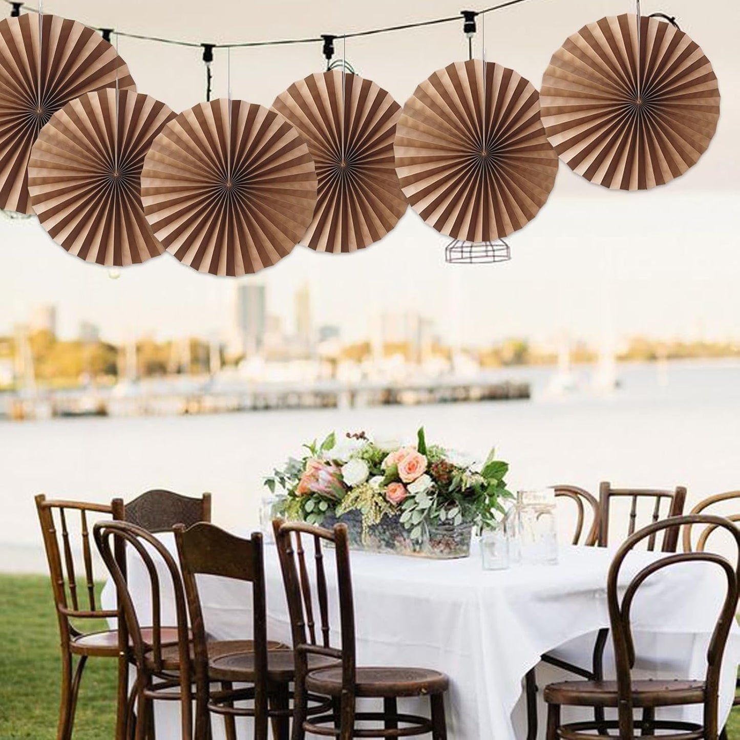 Brown Party Decorations,Brown Wedding Decorations for Party Events Accessories,Brown Birthday Decorations,Boho Party Decoration,Fall Decorations 16in Hanging Paper Fans 30 Color DIY Set(Brown)
