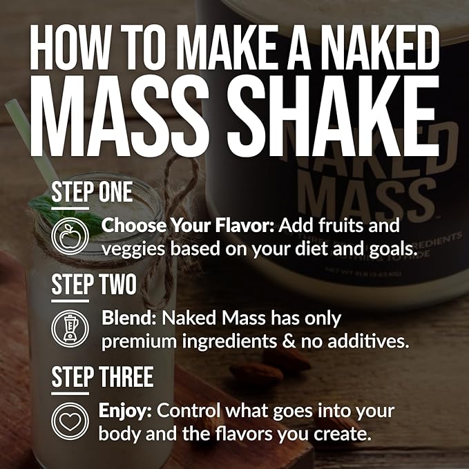 Naked Double Chocolate Mass - 1,260 Calories, 50G Protein, Nothing Artificial. All Natural Weight Gainer Protein Powder - 8Lb Bulk, GMO Free, Gluten Free & Soy Free