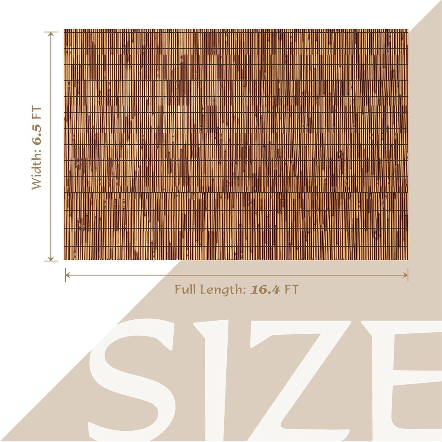 Natural Reed Fencing Rolls,6.5FT X 9.8FT Reed Screen Curtain Fence Covering Privacy Bamboo for Outdoor Backyard Patio(Brown)