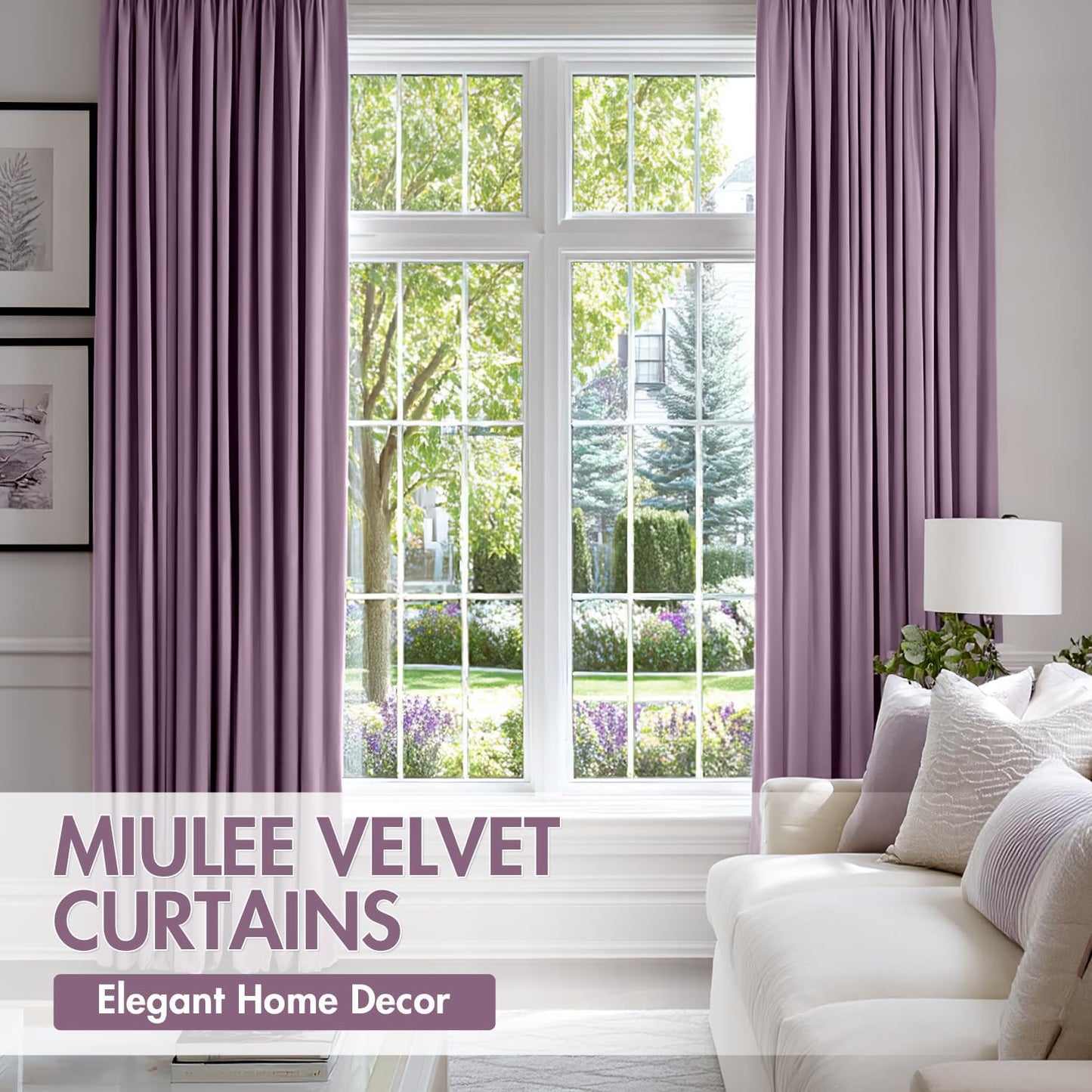MIULEE Lavender Velvet Curtains Thermal Insulated Blackout Curtain Drapes for Bedroom Living Room Darkening 84 Inches Long Curtains Panels Rod Pocket Set of 2