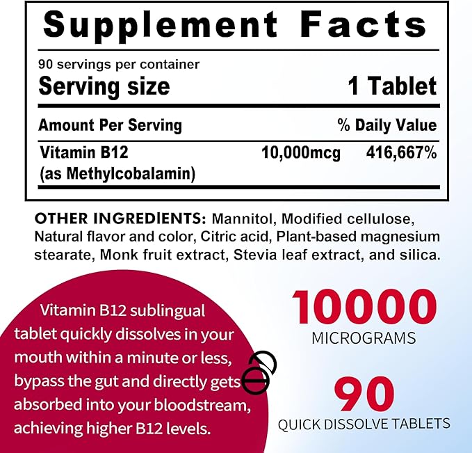 Vitamin B12 Sublingual, B12 Vitamins 10,000 B12 Support 270 Fast