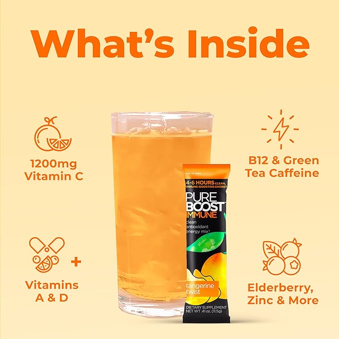 Pureboost Immune Clean Energy Drink Mix: 1200 mg 28 Vitamins, 30 Count)
