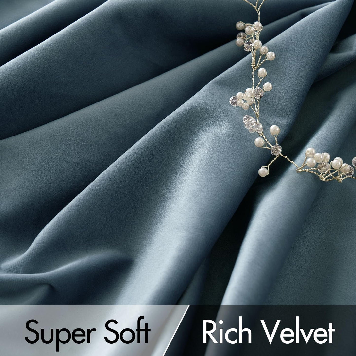 MIULEE Stone Blue Velvet Curtains 90 inches Long 2 Panels - Luxury Pinch Pleated Room Darkening Window Drapes for Bedroom Living Room Thermal Insulated Super Soft, Back Tab Rod Pocket Light Blue