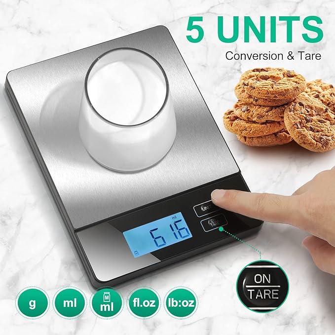 Smart Food Scales for Kitchen, Stainless Steel Digital Food Scale Grams and Ounces with Nutritional Calculator App, Food Weight Scale for Weight Loss, Calorie, Diet, Meal Prep 0.1oz / 11lb