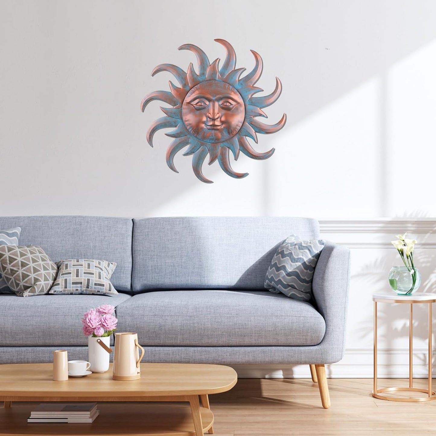 VZVXCC Sun Metal Wall Art Outdoor Decor - Cute Sun Face Metal Wall Sculpture Statues Wall Art Hanging Decoration for Indoor Outdoor,Garden, Home, Farmhouse, Fence Balcony Patio and Bedroom