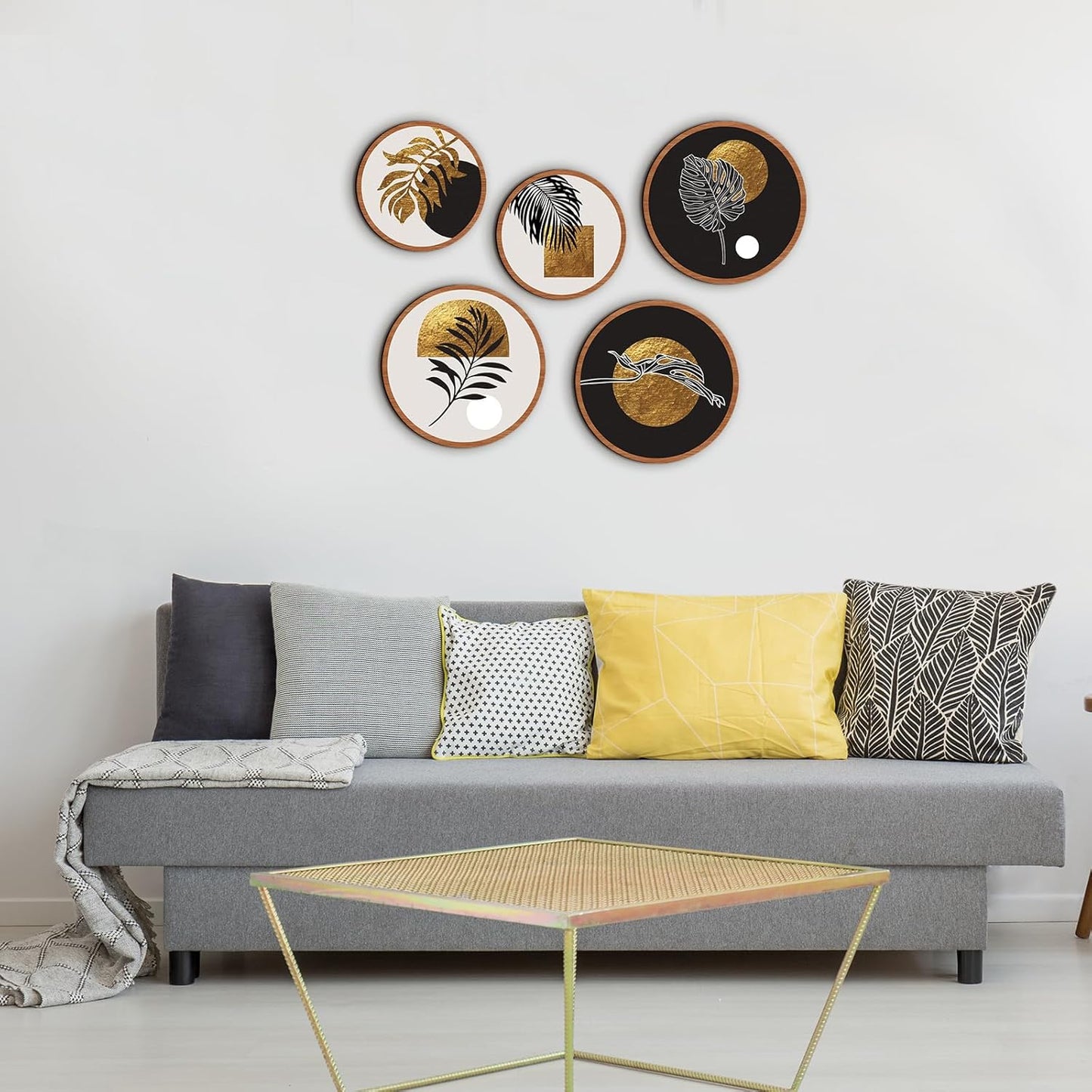 Qunclay 5 Pcs Wall Art Decor Wooden Living Room Wall Decor Bohemian Hanging Farmhouse Geometric 10'' and 8'' Aesthetic Wood Minimalist Posters for Bedroom(Rustic, Leaf)