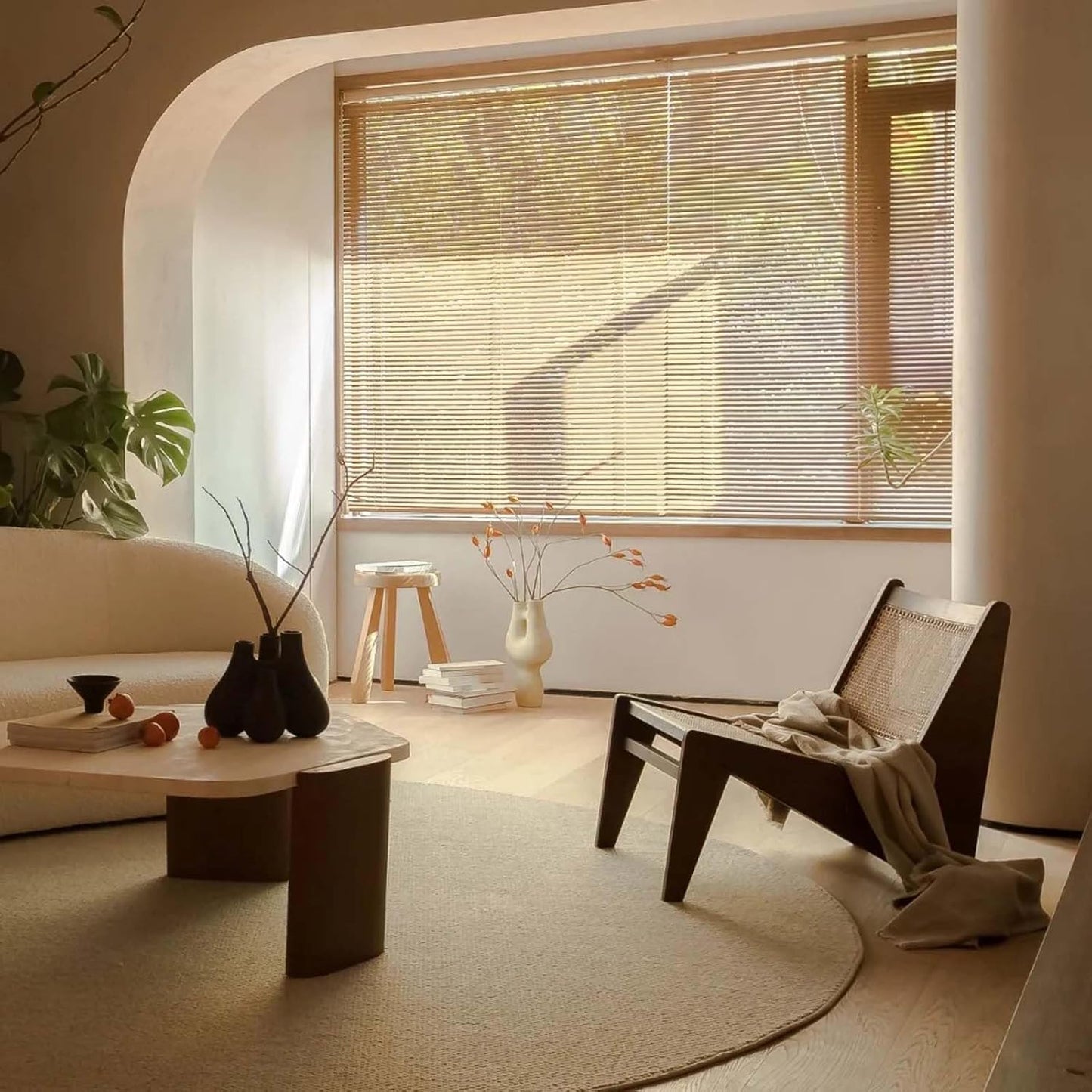 Mid-Century Accent Chair, Rattan Lounge Chair for Living Room, Boho Side Corner Comfy Chair for Bedroom and Balcony, Walnut