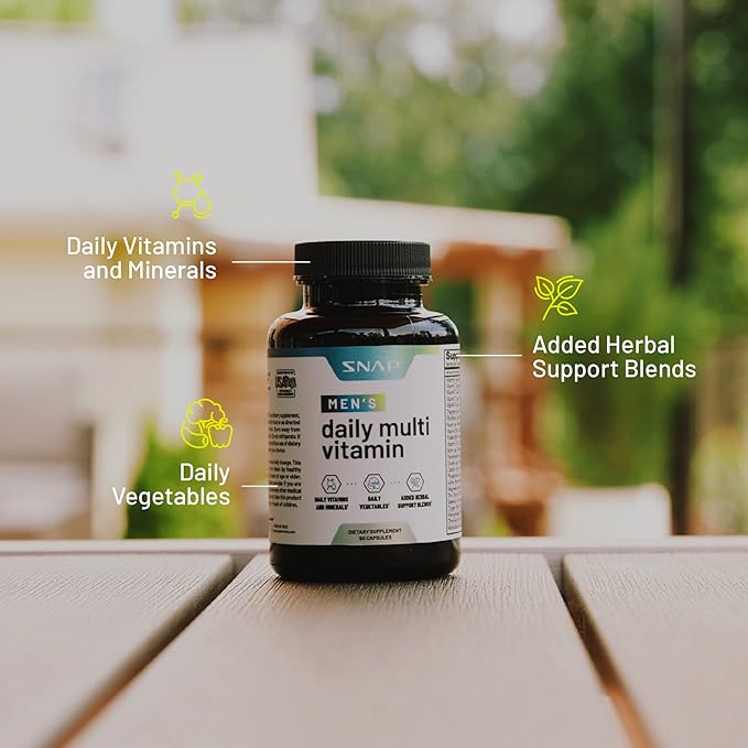 Snap Supplements Men's Multivitamins B12, Zinc, 60 Capsules