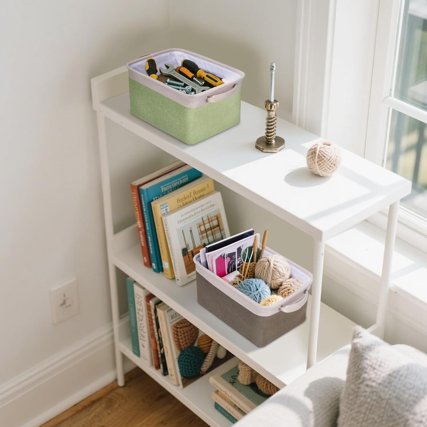 BALEINE 2 Pack Fabric Storage Bins for Shelves, Linen Storage Baskets for Organizing, Decorative Closet Bins for Clothes, Home (Black, 12"x8"x8")