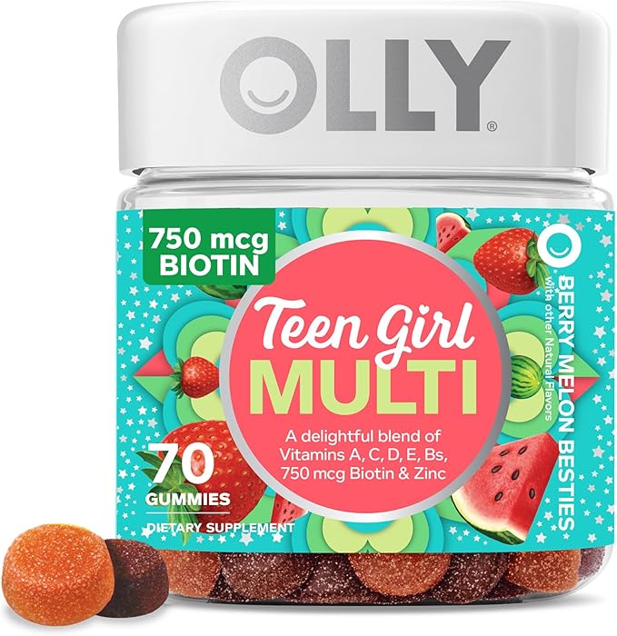 OLLY Teen Girl Multi Gummy, Healthy 15 Essential 70 Count 45 Gummies,