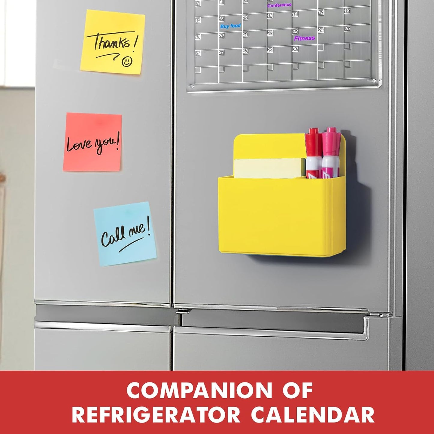 BEYGORM 2 Pack Plastics Magnetic Pen Holder for Refrigerator, Dry Erase Marker Holder for Whiteboard,Magnet School Locker Organizer Accessories, Pencil Cup, Pen Caddy, Classroom Organization(Yellow)
