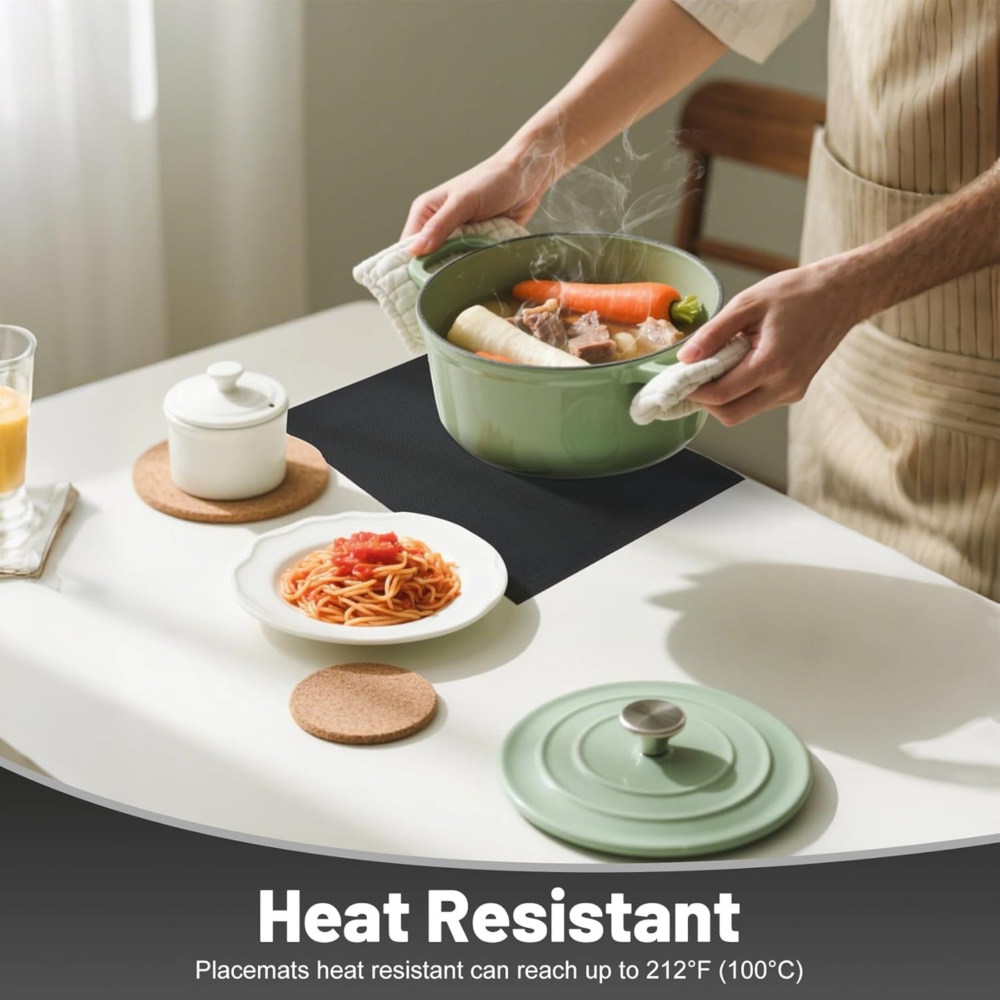 Placemats Set of 12,Non-Slip PVC Weave Table Mats Easy to Clean,Heat Resistant Place Mats for Kitchen Dining Table Decoration Indoor Outdoor,Black