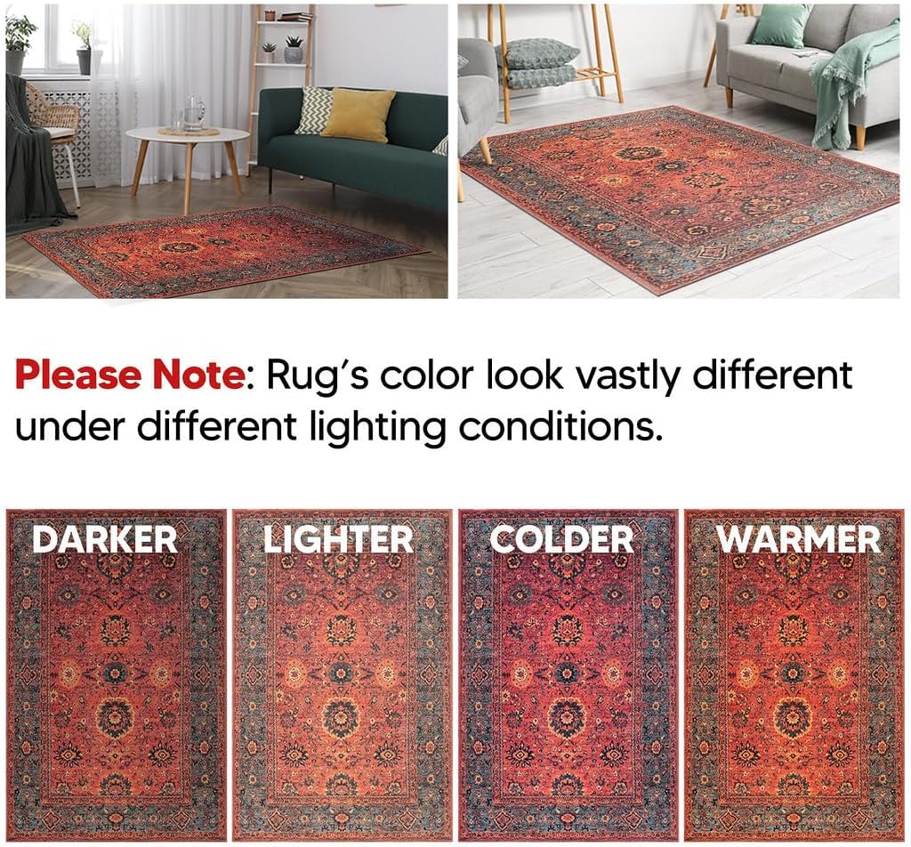 Keen Home Design 4x6 Rug - Machine Washable Area Rug with Non-Slip Backing, Ideal for Living Room, Dining Room, Bedroom - Vintage, Easy Clean, Durable, Low Pile Rug - (4' x 6')