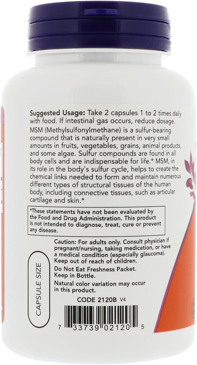 NOW Supplements, MSM (Methylsulfonylmethane) 1,000 mg, 120 Veg