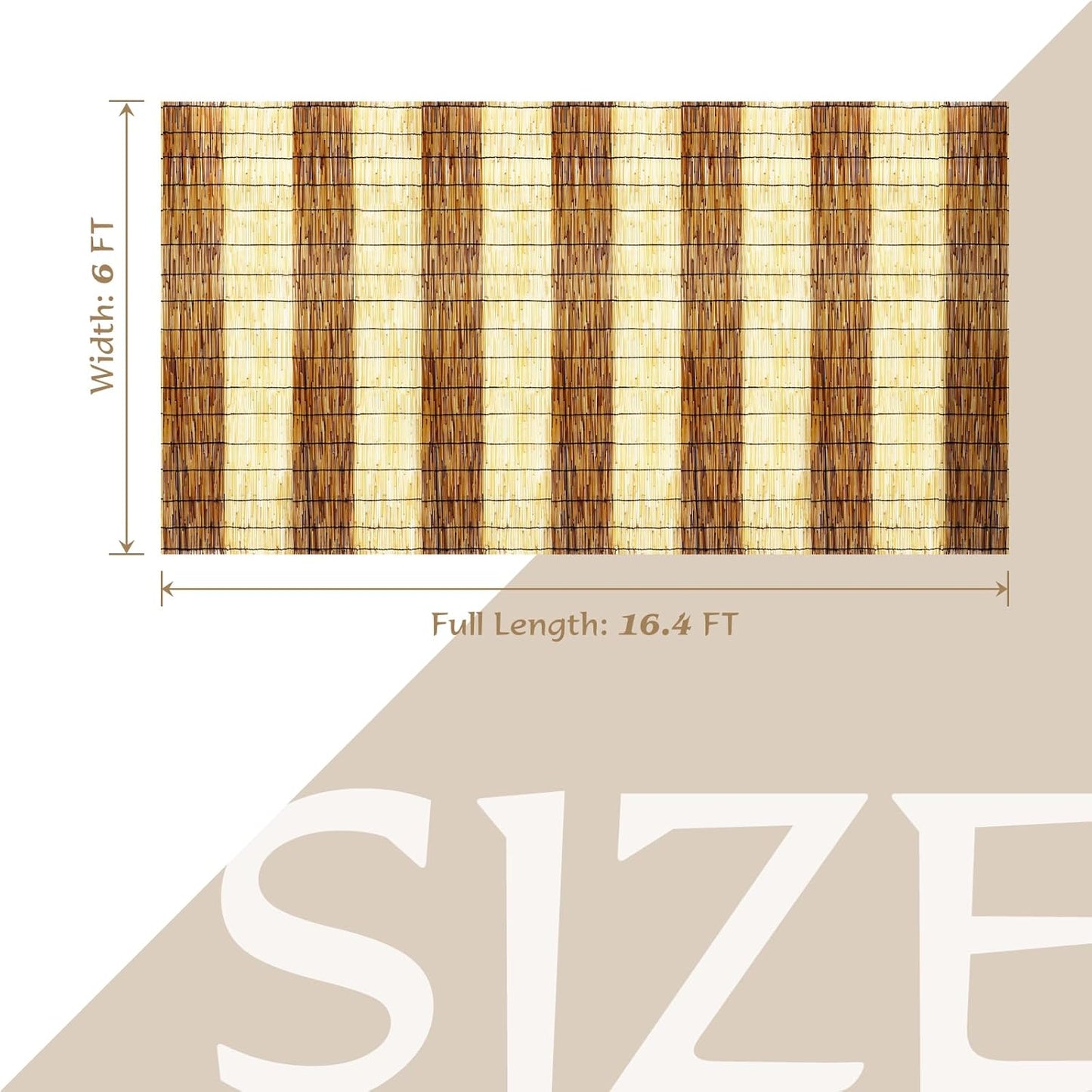 Natural Reed Fencing Rolls,6FT X 16.4FT Reed Screen Curtain Fence Covering Privacy Bamboo for Outdoor Backyard Patio(Stripy)