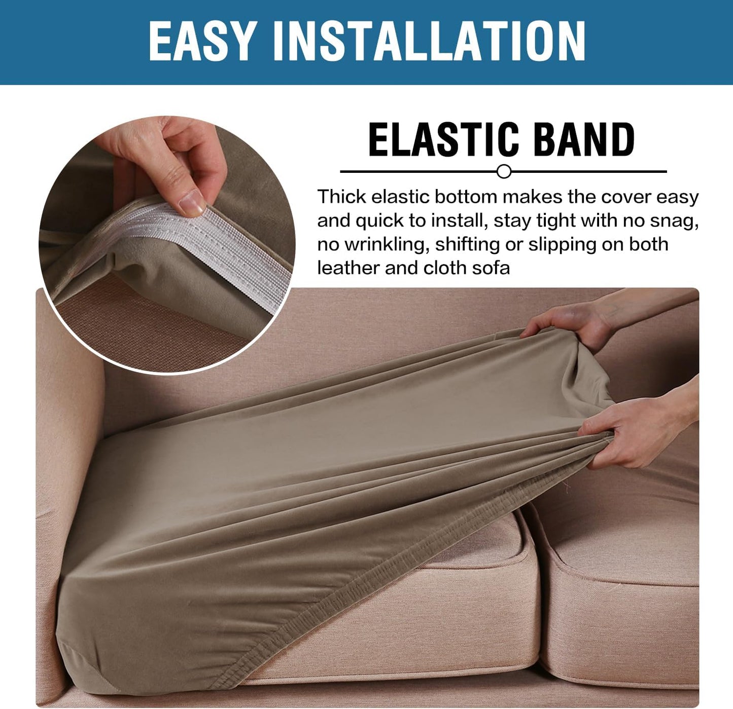 H.VERSAILTEX Velvet Stretch Couch Cushion Cover Plush Cushion Slipcover for Chair Loveseat Sofa Cushion Furniture Protector Seat Cushion Sofa Cover (2 Piece Large Sofa Cushion Covers, Mocha)