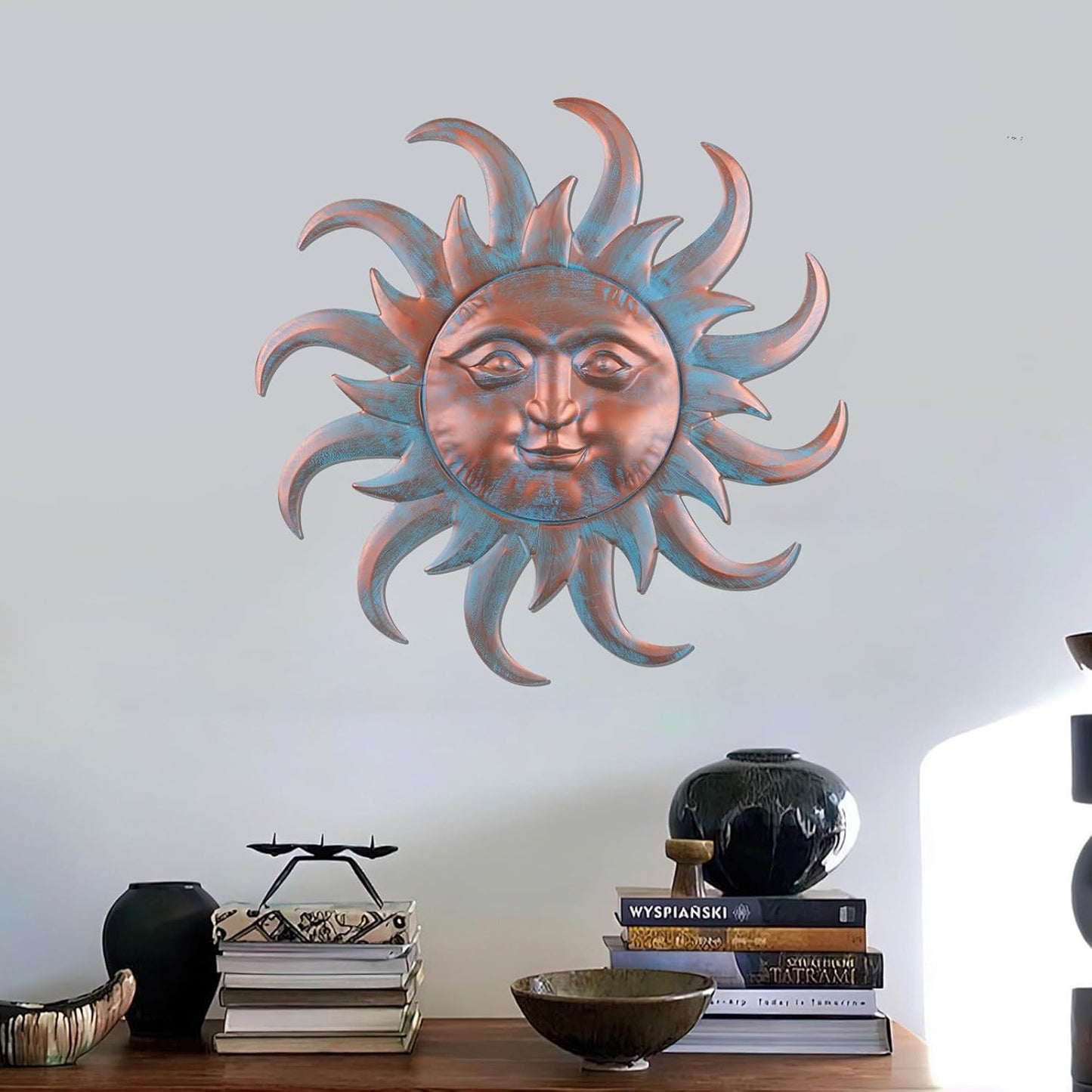 VZVXCC Sun Metal Wall Art Outdoor Decor - Cute Sun Face Metal Wall Sculpture Statues Wall Art Hanging Decoration for Indoor Outdoor,Garden, Home, Farmhouse, Fence Balcony Patio and Bedroom