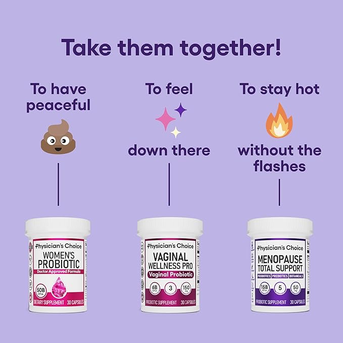 Physician's CHOICE Menopause Probiotic Supplement for Women - Supports Hormone Balance, Hot Flashes, Night Sweats, Weight Management, Bloating & Gut Health - with Black Cohosh, Resveratrol+ - 60ct