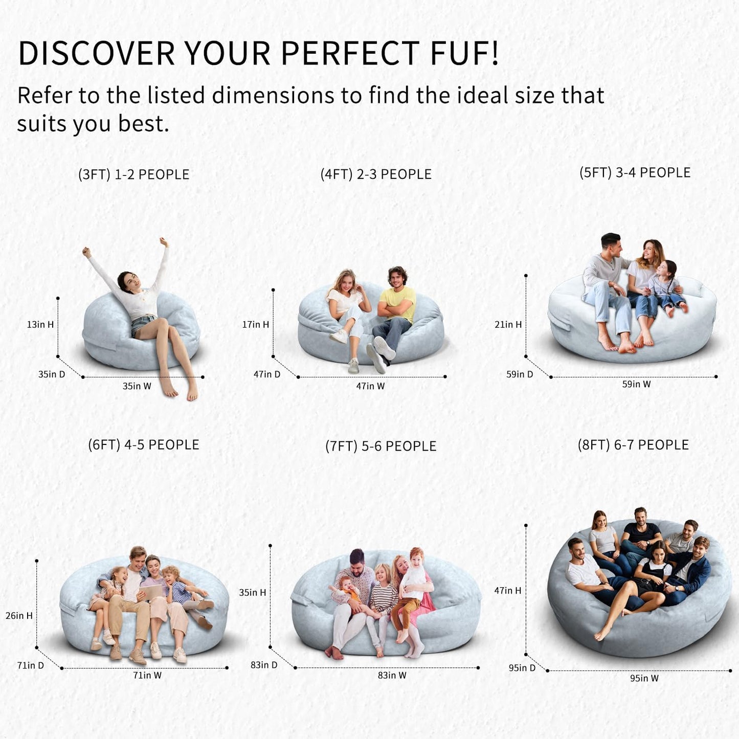 Bean Bag Chair for Adults 8FT,Soft Removable Cover for Teens/Girls Bedroom,Fluffy Giant Round Floor Beanbag Lounger Chairs (No Filler,Light Gray)