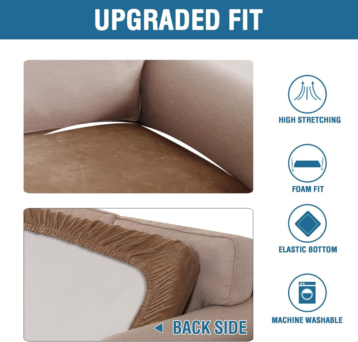 H.VERSAILTEX Velvet Stretch Individual Couch Cushion Cover Plush Slipcover for Loveseat Sofa Seat Furniture Protector Cover (1 Piece Loveseat Cushion Cover, Camel)