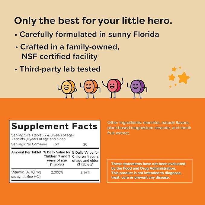 Renzo's Bright & Brainy Vitamin B6 B6-60 Sugar-Free