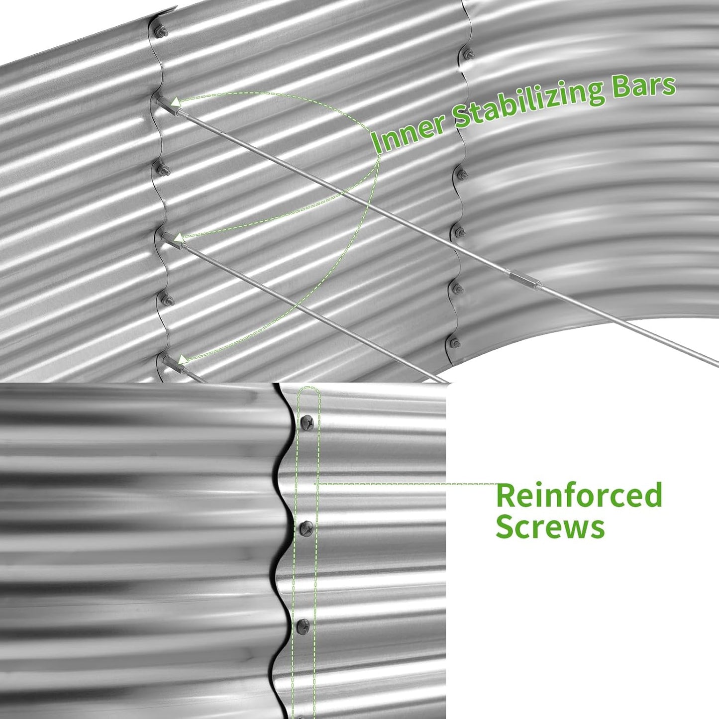 Land Guard Galvanized Metal Raised Garden Bed Kit, 8x4x1.5ft Large Planter Boxes Outdoor, Oval Gardening Box, Patio Garden Planter Box for Vegetables (Silver)