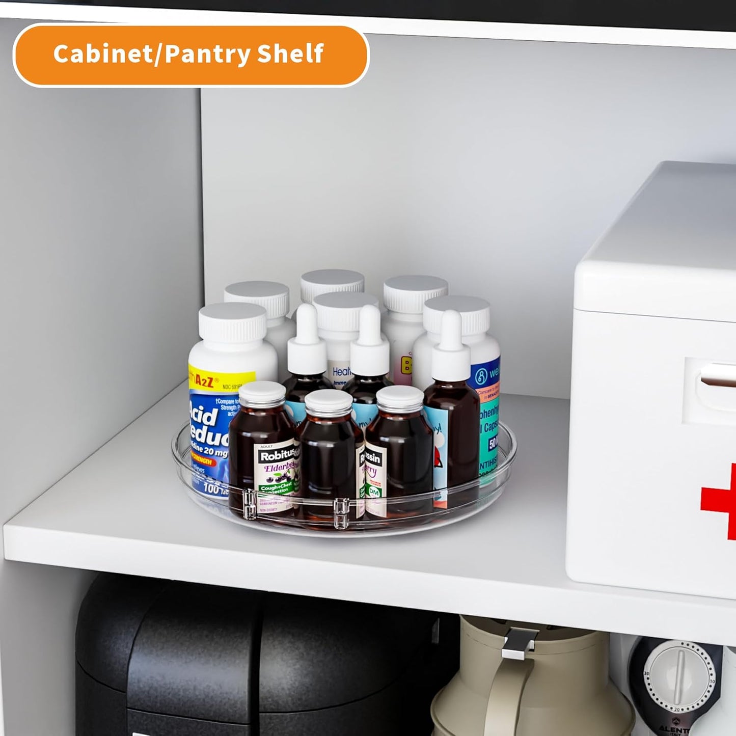 9.5" W Acrylic Clear Lazy Susan Turntable for Cabinet,Kitchen Countertop,Refrigerator and Pantry Organization Storage,1 Tier Small Spinning Organizer for Vitamin,Medicine,Spice Rack & Organization