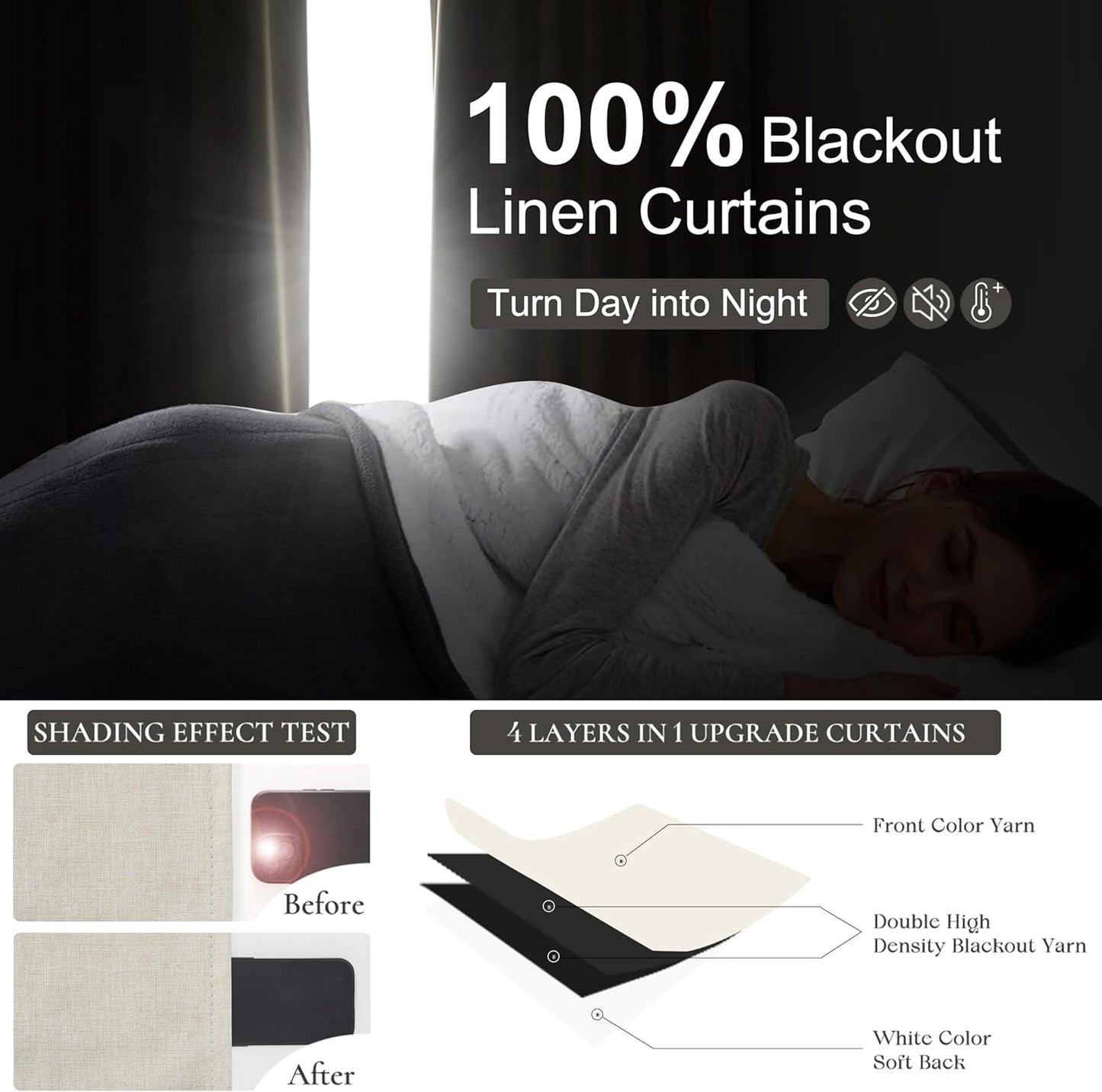 Pinch Pleat Cream Linen 100 Inch Long Tall Curtains for Dining Room 2 Panels Set, Neutral Blackout Viral Curtain with Hooks&Rings for Sliding Glass/Office/Sunroom Privacy Thermal Drapes 40" W x 100" L