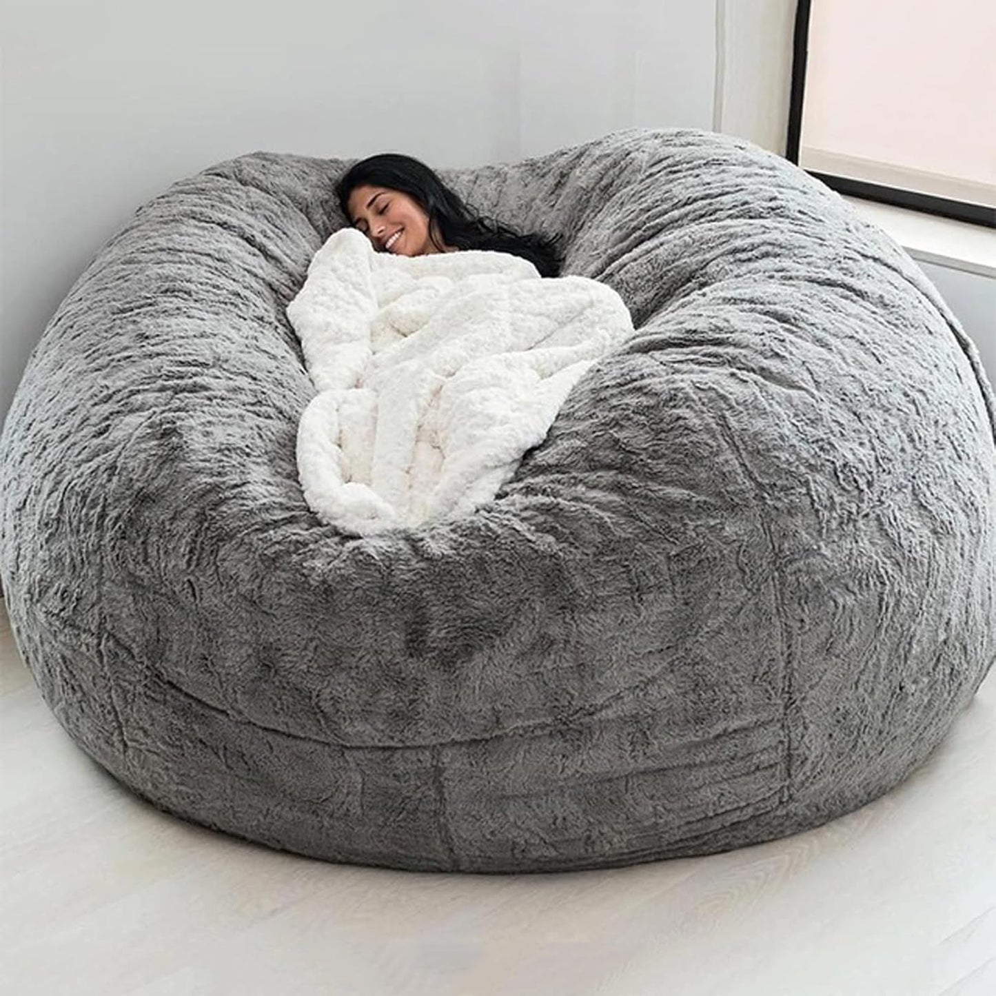 Big Huge Giant Bean Bag Chair for Adults, (No Filler) Bean Bag Chairs in Multiple Sizes and Colors Giant Foam-Filled Furniture - Machine Washable Covers, Double Stitched Seams (Gray 1,5FT)