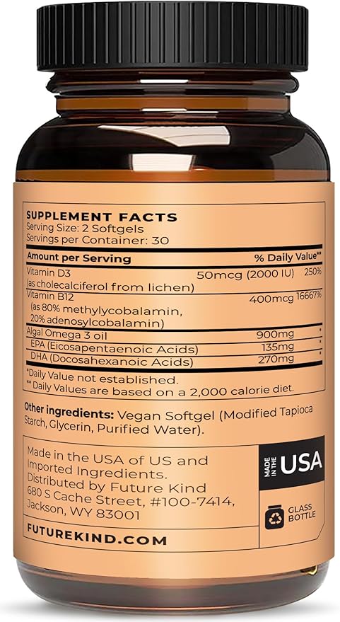 Future Kind Vegan Multivitamins 3 DHA+EPA, B12 & D3 - 60 Tiny