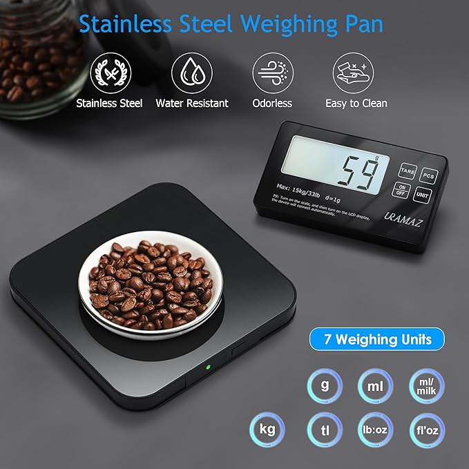 Food Scale with Split LCD Display, 33Lb Stainless Steel Kitchen Scales Digital Weight Grams and Ounces for Cooking, Baking, Sourdough Bread, Food Scales for Kitchen, Weight Loss, Meal Prep, 1g/0.1oz