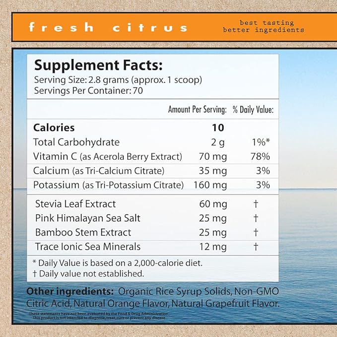 Superieur Electrolytes – Plant Based Electrolyte Supplement w/Sea Minerals for Hydration & Recovery – Keto Friendly, Non-GMO, Zero Sugar, Vegan Healthy Sports Drink Powder – Citrus (70 Servings)